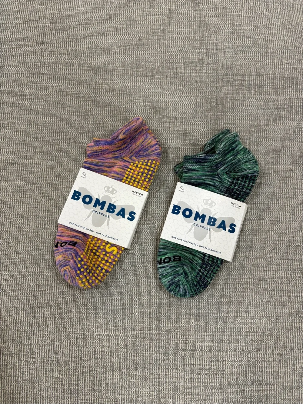 Bombas women Gripper ankle Socks - Purple Multi & Green Multi (Pair)